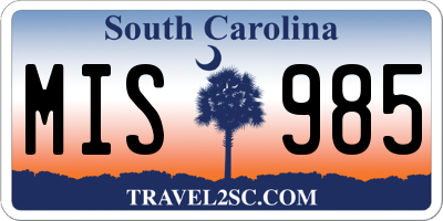 SC license plate MIS985