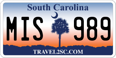 SC license plate MIS989