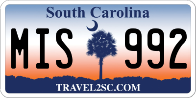 SC license plate MIS992