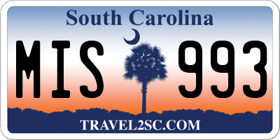 SC license plate MIS993