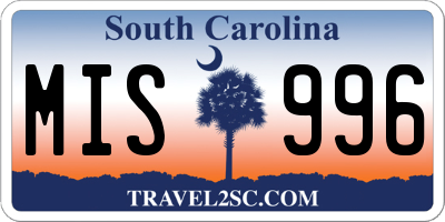 SC license plate MIS996