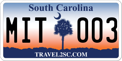 SC license plate MIT003