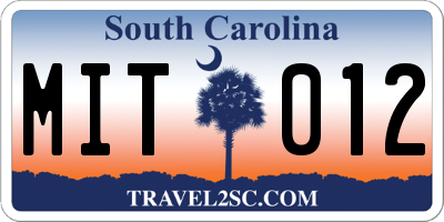SC license plate MIT012