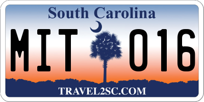 SC license plate MIT016