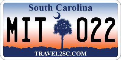 SC license plate MIT022
