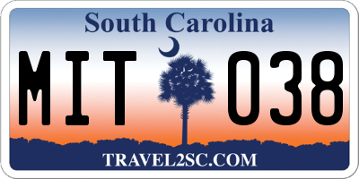SC license plate MIT038