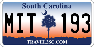 SC license plate MIT193