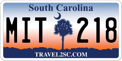 SC license plate MIT218