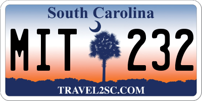 SC license plate MIT232