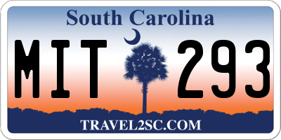 SC license plate MIT293