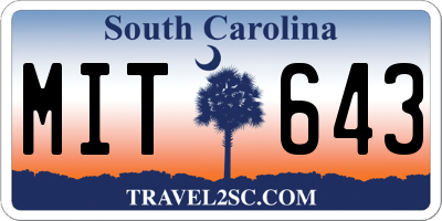 SC license plate MIT643