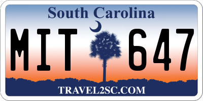 SC license plate MIT647