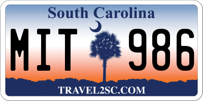 SC license plate MIT986