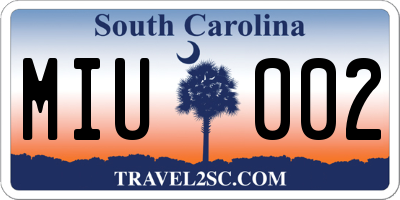 SC license plate MIU002