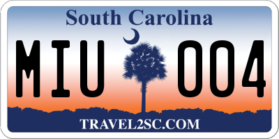 SC license plate MIU004