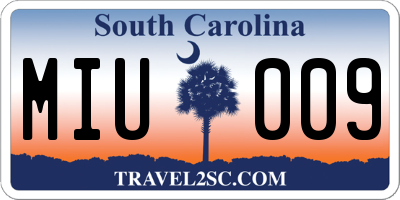 SC license plate MIU009