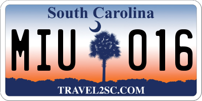 SC license plate MIU016