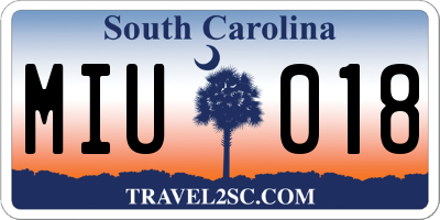 SC license plate MIU018