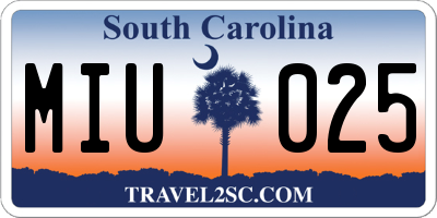 SC license plate MIU025