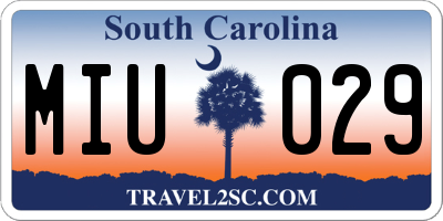 SC license plate MIU029
