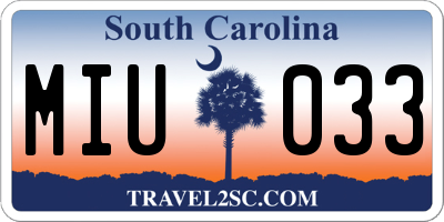 SC license plate MIU033