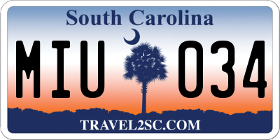 SC license plate MIU034