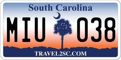 SC license plate MIU038