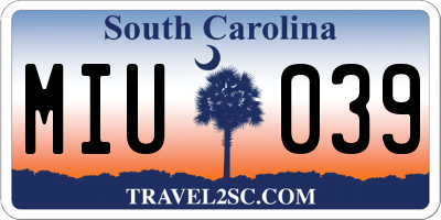 SC license plate MIU039