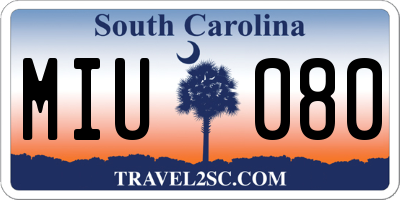 SC license plate MIU080