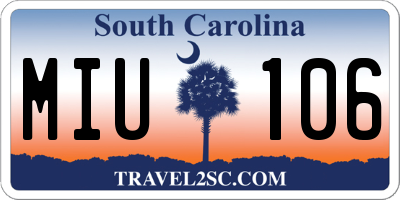 SC license plate MIU106