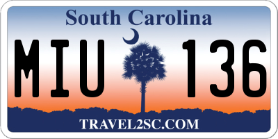 SC license plate MIU136