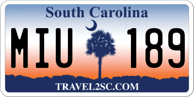 SC license plate MIU189
