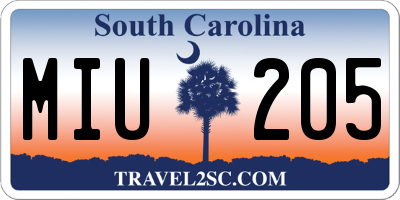 SC license plate MIU205