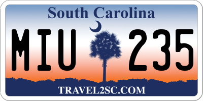 SC license plate MIU235