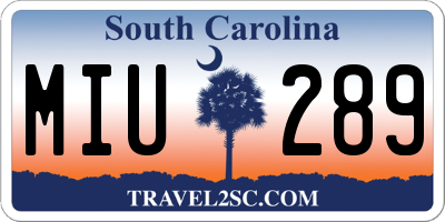 SC license plate MIU289