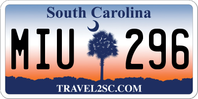 SC license plate MIU296