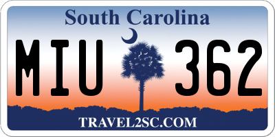SC license plate MIU362