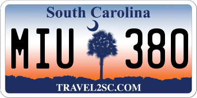 SC license plate MIU380