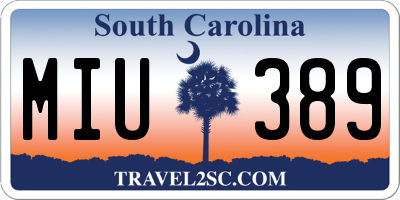 SC license plate MIU389
