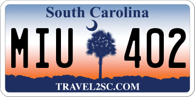 SC license plate MIU402