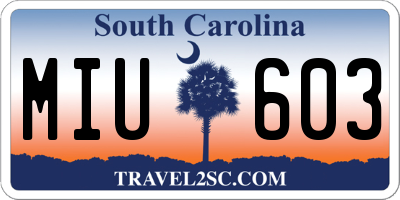 SC license plate MIU603