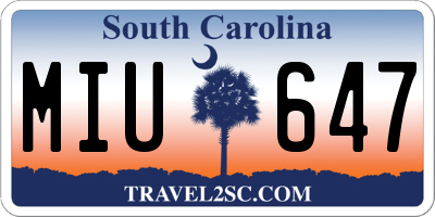 SC license plate MIU647