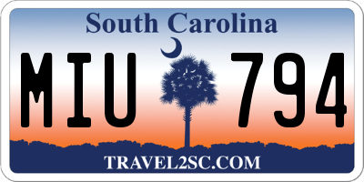 SC license plate MIU794