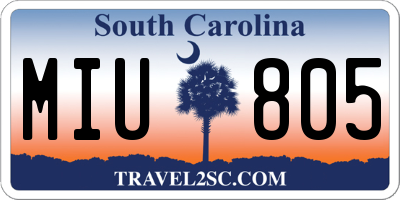 SC license plate MIU805