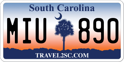 SC license plate MIU890