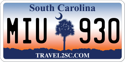 SC license plate MIU930