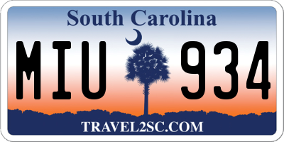 SC license plate MIU934
