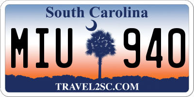 SC license plate MIU940