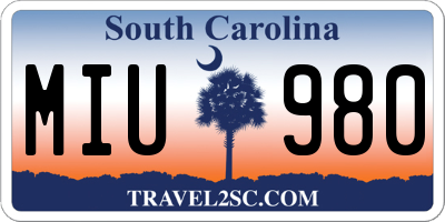 SC license plate MIU980