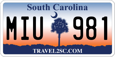 SC license plate MIU981